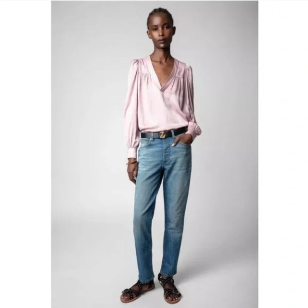 Zadig & Voltaire Light Pink Telia Satin Feminine Coquette Blouse Shirt Top  NEW!